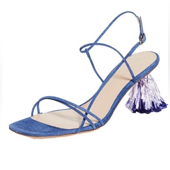 RARE Jacquemus raphia embellished strappy suede sandal in blue purple - Picture 5 of 12